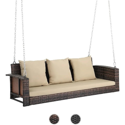 #For Heavy Duty 800 LBS Wicker Hanging Porch Swing with Cushions & Chains,  Outdoor Rattan Swing Bench for Garden, Yard&