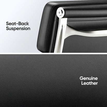 Classic Office Chair Genuine Leather Executive Desk with Lumbar Support Ergonomic Computer Chair with Aluminum Arms Office Room