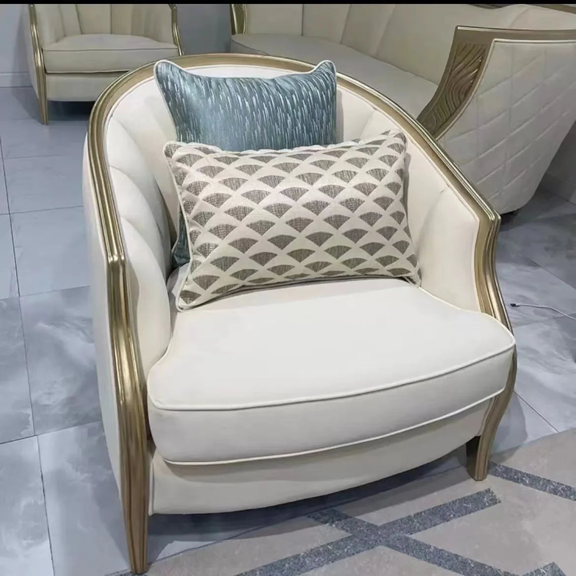 American light luxury solid wood sofa living room combination French fabric sofa simple European small apartment Internet celebr