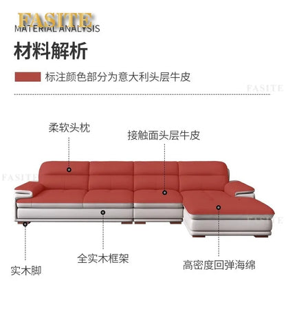 Leather sofa first layer cowhide modern simple size apartment living room left and right concubine leather sofa combination