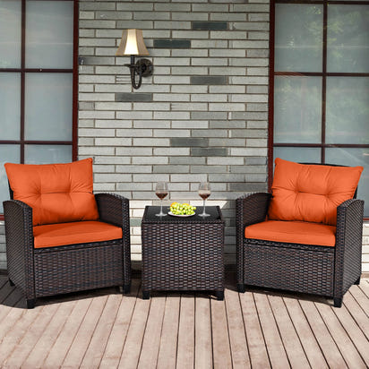 3 PCS Patio Rattan Furniture Set Cushioned Conversation Set Sofa Orange
