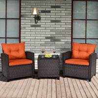 3 PCS Patio Rattan Furniture Set Cushioned Conversation Set Sofa Orange