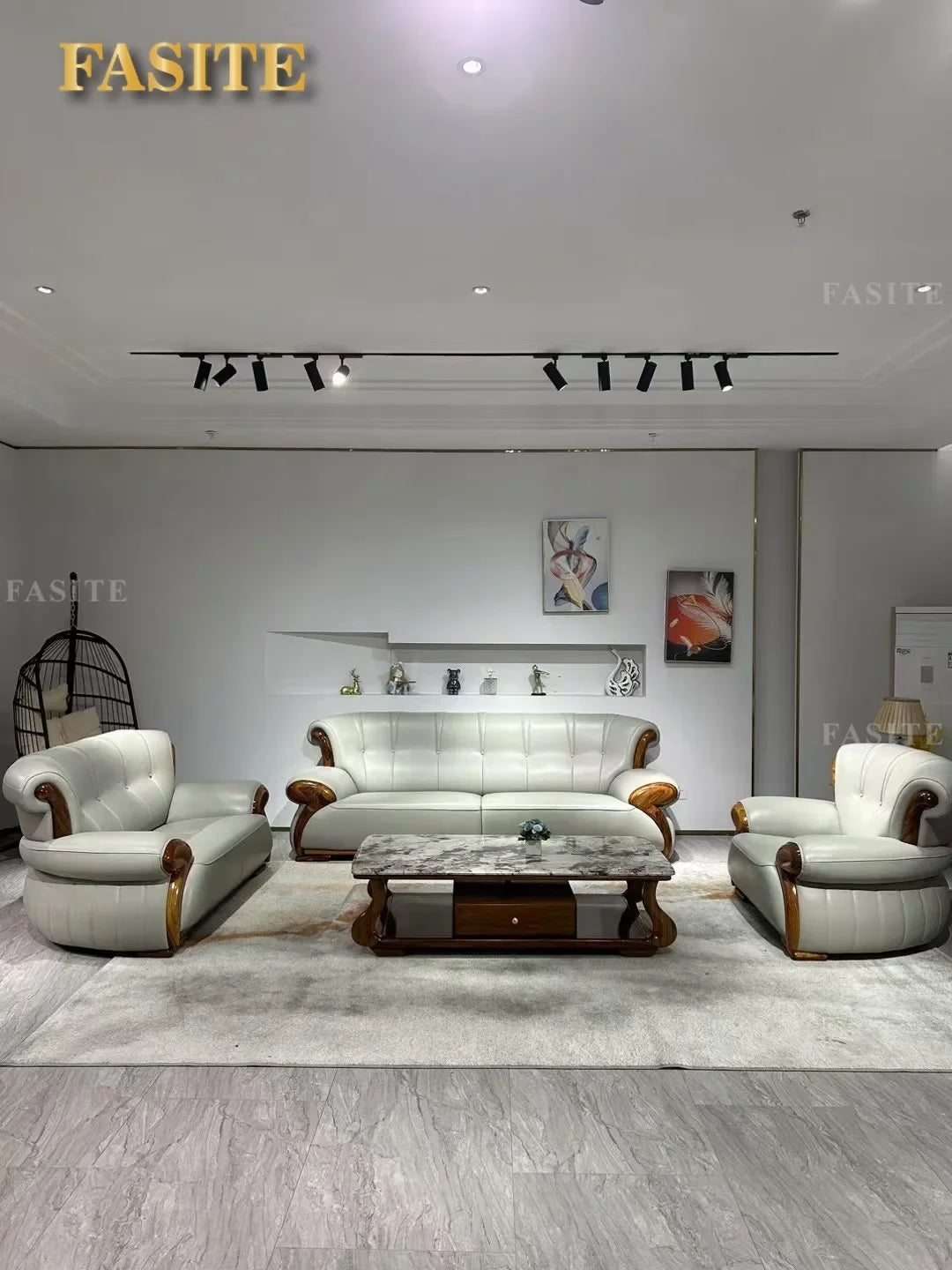 Ebony leather sofa modern light luxury high-end living room villa first layer cowhide solid wood new Chinese-style small