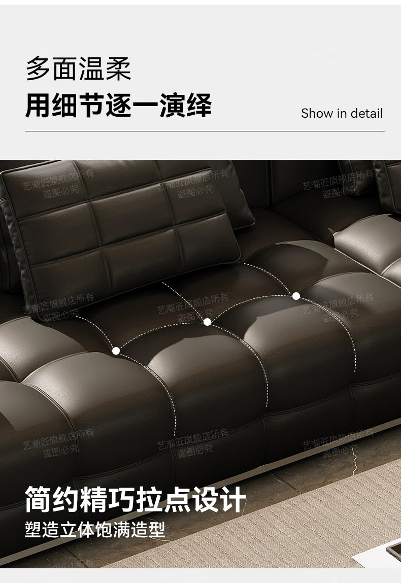 Lawrence leather sofa full green leather living room 2025 new minimalist straight row