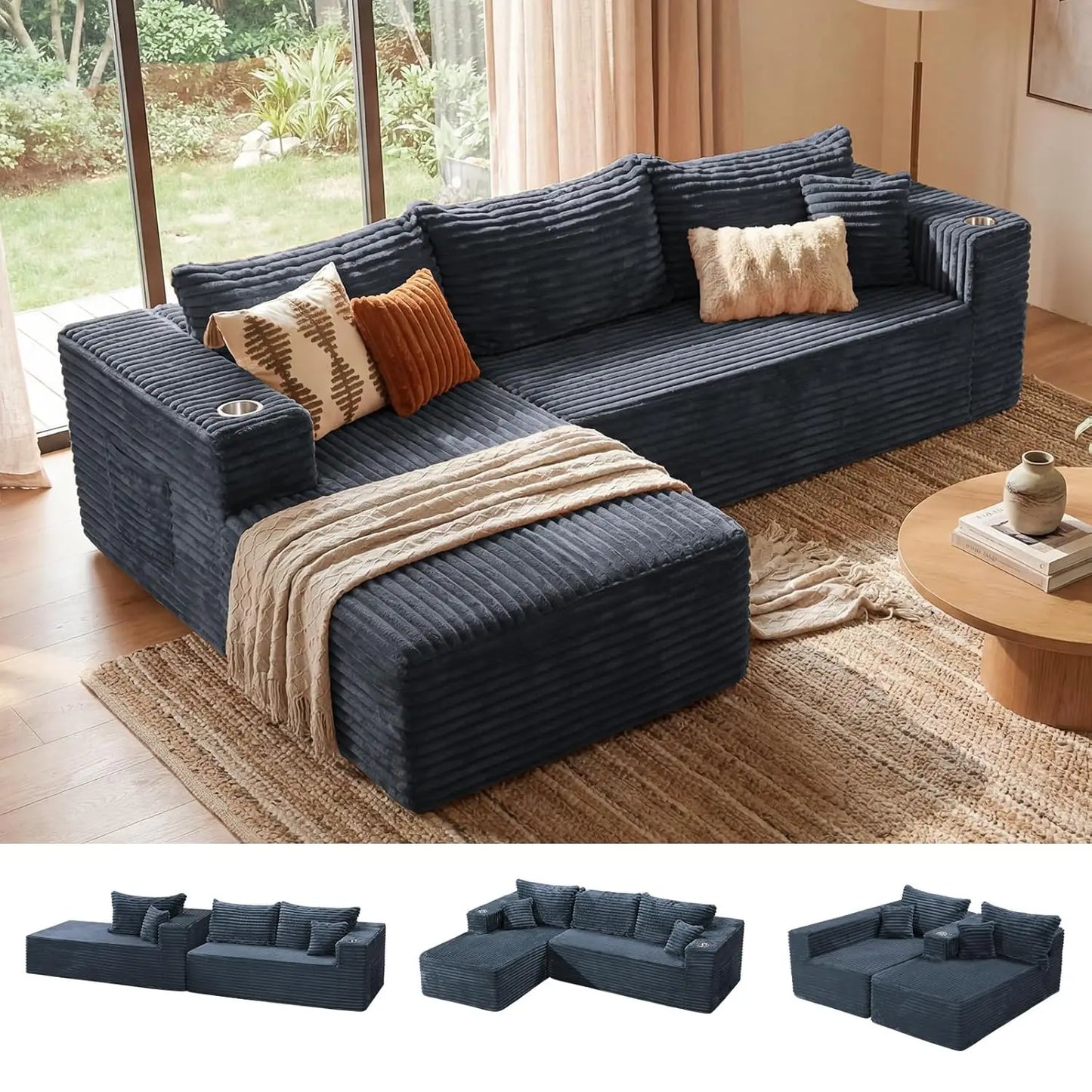 Oversized 108” Boneless Couch, Comfy Cloud Modular Sectional Sofa, L-Shape Sofa with Chaise, Memory Foam, Customized