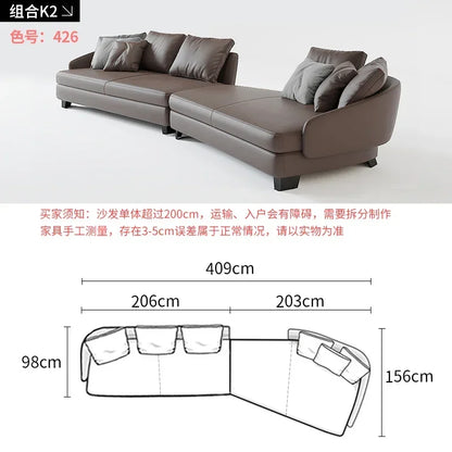 Designer Curved Leather Sofa Italian Cowhide Light Luxury Brands High-End