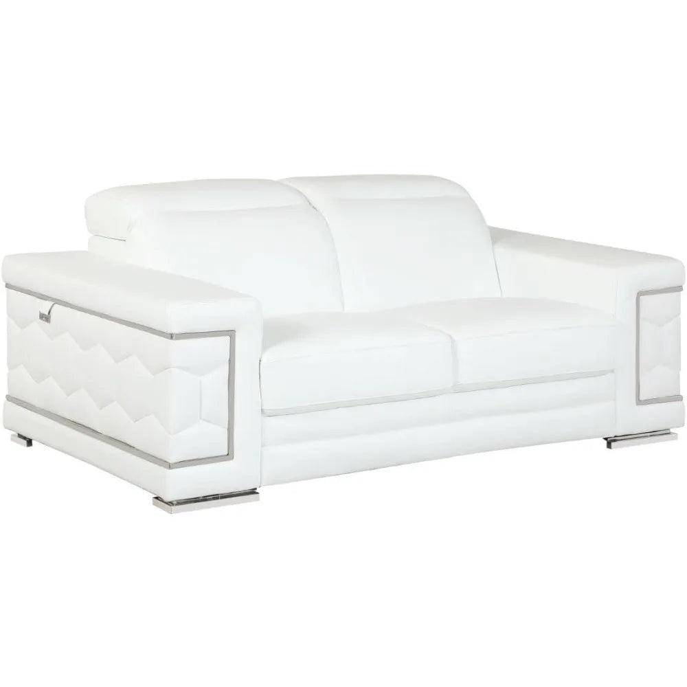 Furniture Usry Top Grain Italian Leather Set with Multi-Position Adjustable Headrests, Elegant Contemporary Design