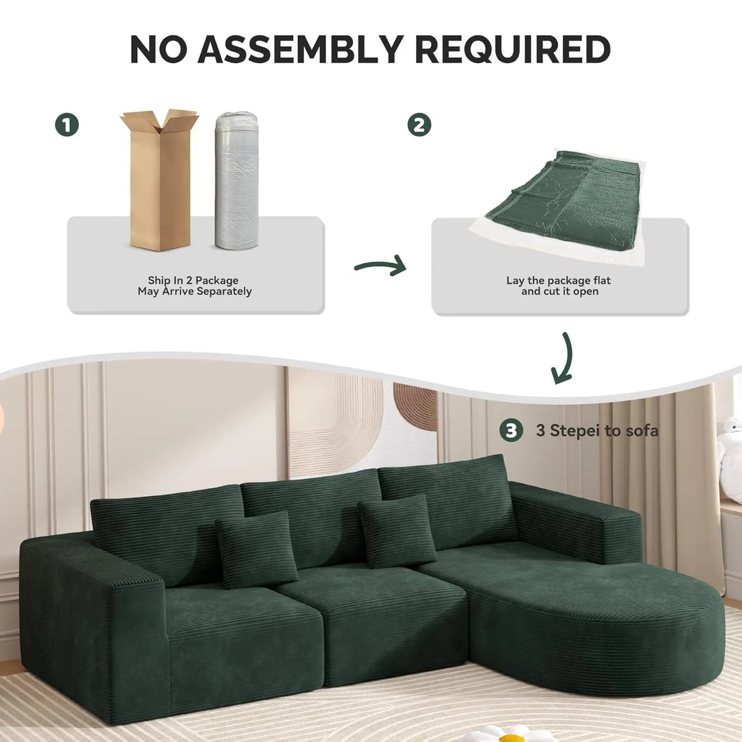 Modular Sectional Sofa L-Shape Deep Seat Comfy Living Room Bedroom No Assembly 1PCS,Customized