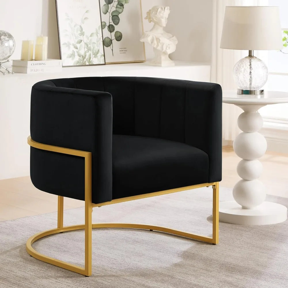 Velvet Accent Chair, Modern Armchair Single Sofa Barrel Chair with Gold Metal Base, Comfy Curved Back Living Room Chair for Bed