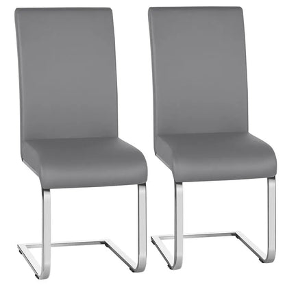 Dining Chairs Set of 2 Modern Faux Leather Upholstered Dining Room Chairs with High Back and Metal Chrome Legs for Kitchen Livin
