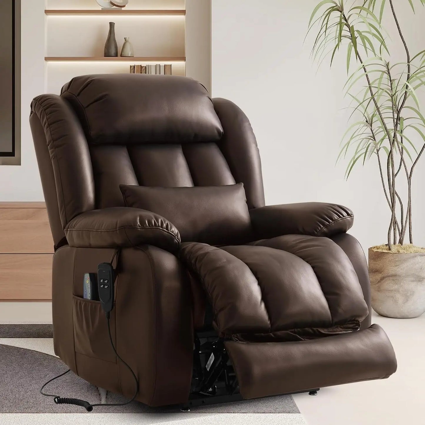 Power Lift Recliner Chair for Elderly with Heat And Massage Dual Motor Breathable Leather Recliner Chair for Sleeping