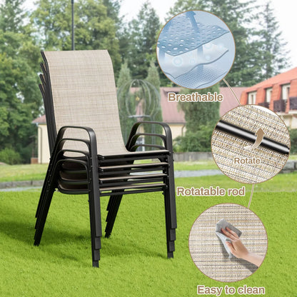 Patio Chairs Set of 8, Stackable Textilene Outdoor Dining Furniture for All Weather, with 20″ Wide Seat & Metal Frame for Garden