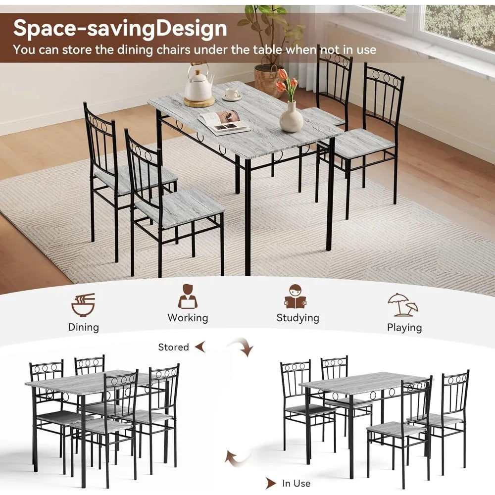5-Piece Rectangular Dining Table Set for 4, Kitchen Table and Chairs Set