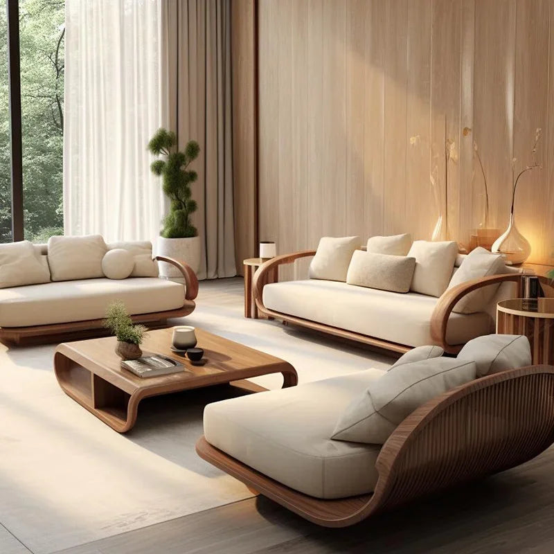 Minimalistic Wooden Sofa Stools Recliners Modern 3 Seater Lazy Living Room Couch Lounge
