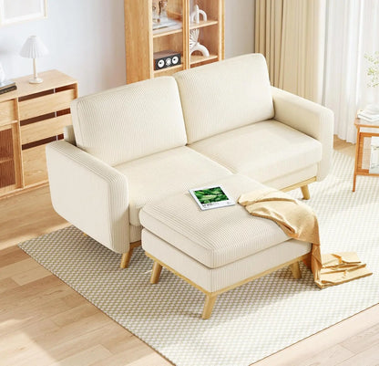 97" L-Shape Modular Sofa, 3-Seat Corduroy Couch with Movable Ottoman, Sectional Sofa for Living Room, Green, Customized