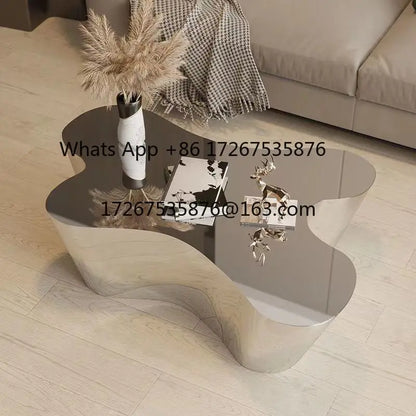 Creative special-shaped stainless steel light luxury mirror modern living room simple tea table coffee irregular table