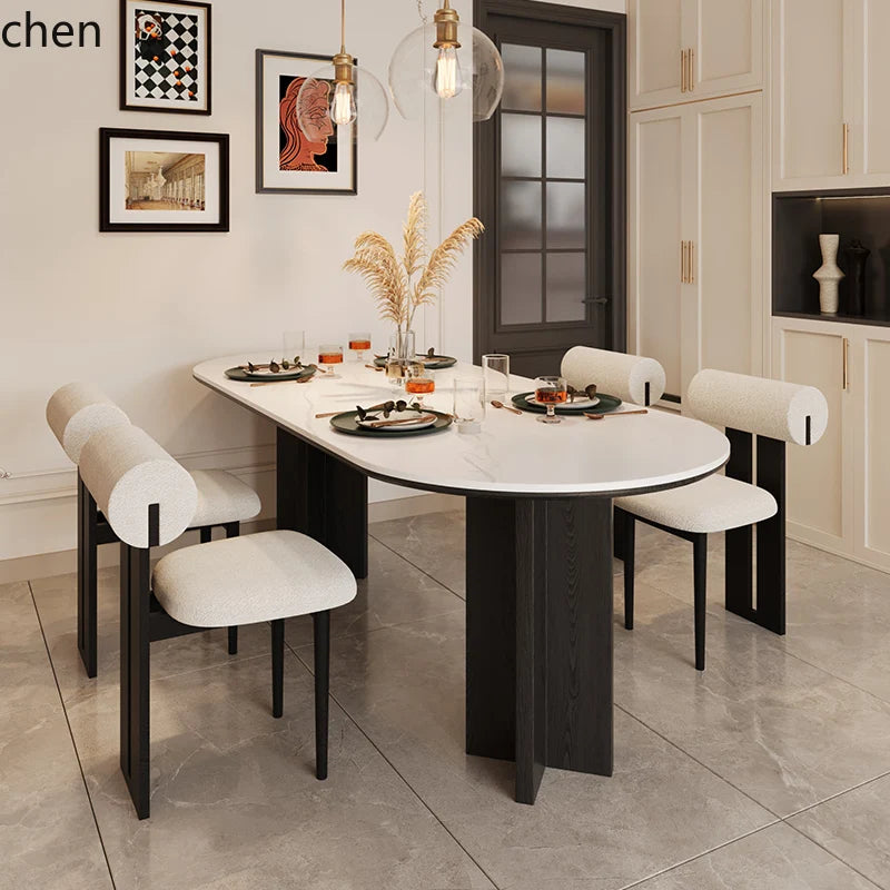 HTT oval dining table and chairs retro living room modern light luxury dining room rock slab home accessories