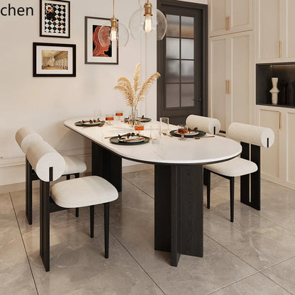 HTT oval dining table and chairs retro living room modern light luxury dining room rock slab home accessories