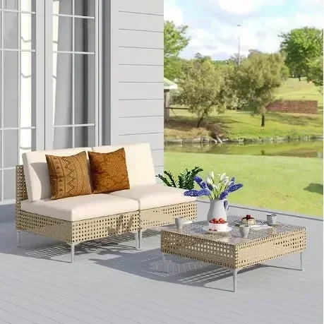 Garden Sofas 7-Piece Wicker Patio Furniture Set, All-Weather Boho Outdoor Conversation Set Sectional Sofa  Garden Sofas