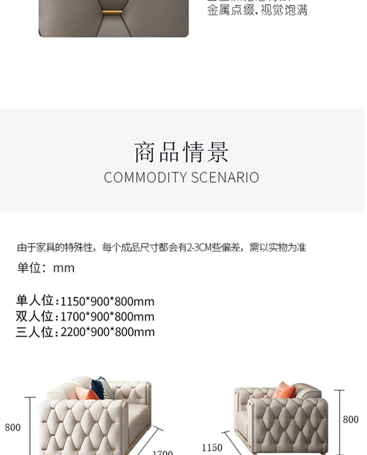 A2-7   new light luxury leather sofa living room combination size modern simple first-layer cowhide sofa