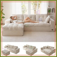 104" L-Shaped Modular Sectional Sofa with Ottoman, Cloud Couch, No Assembly, Beige for Living Room