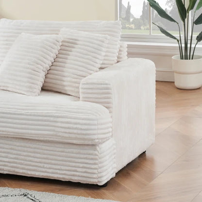 79.3-inch long corduroy sofa with 4 matching pillows, stylish design, spacious and comfortable 3-person sofa, white