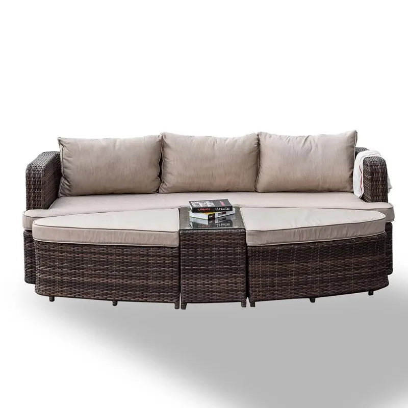 Modern outdoor patio and garden furniture set waterproof rattan lounge sofa bed and hotel park chair