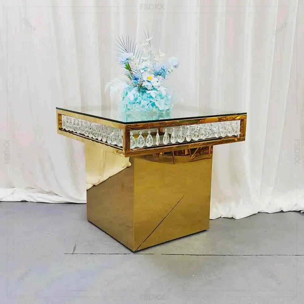 Stainless Steel Wedding Cake Table Square Top Gold Shiny High Quality Unique Dining Furniture