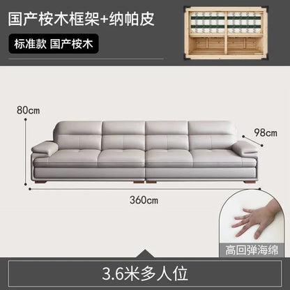 Modern minimalist leather sofa sized apartment living room three or four person cowhide sofa