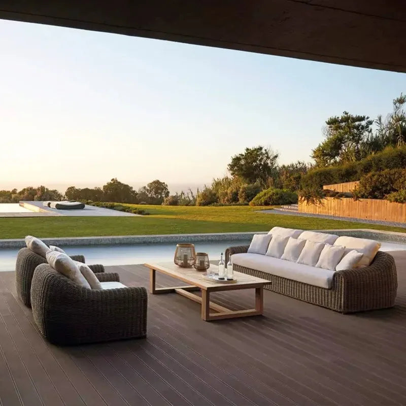 Outdoor rattan sofa waterproof sunscreen patio balcony garden rattan chair outdoor open-air leisure rattan sofa