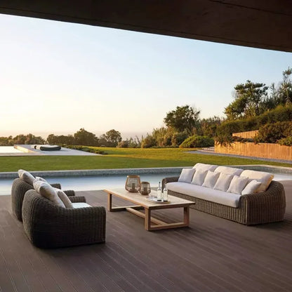 Outdoor rattan sofa waterproof sunscreen patio balcony garden rattan chair outdoor open-air leisure rattan sofa