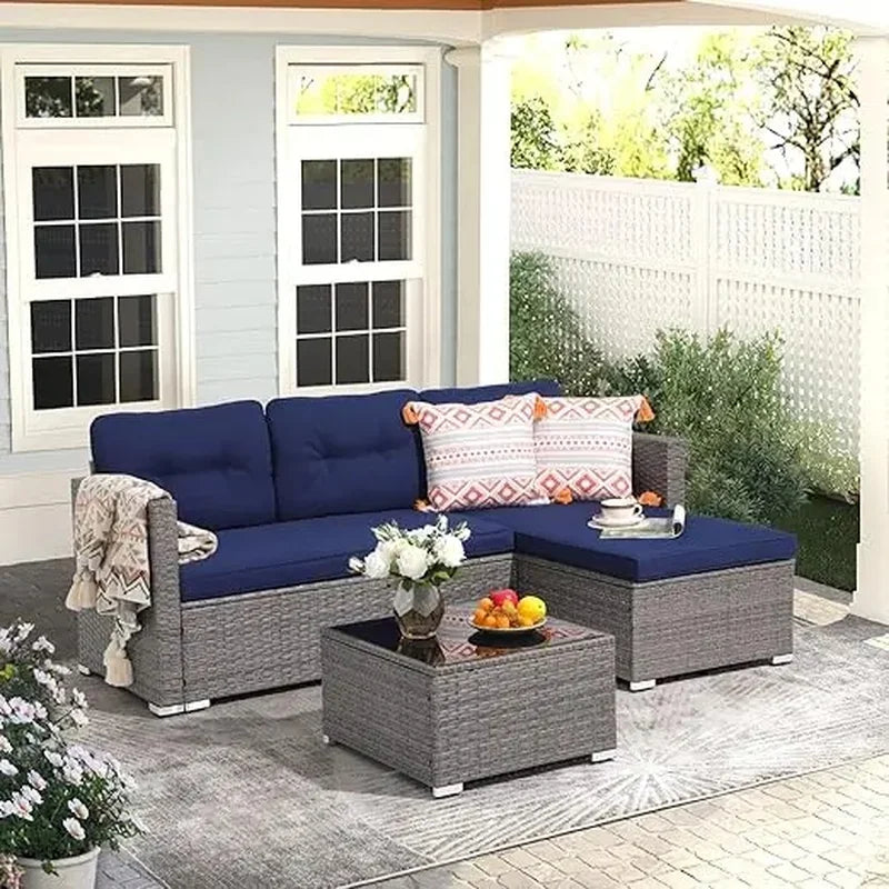 All Weather Outdoor Sectional Patio Sofa Set with Cushions and Wicker Rattan Couch