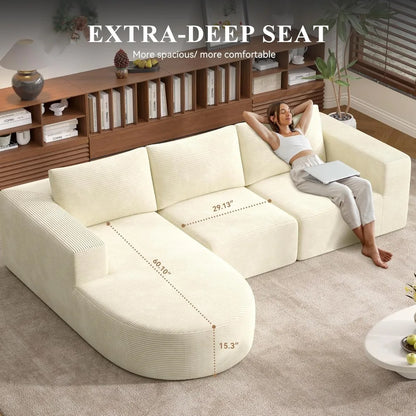 Modular Sectional Sofa with L-Shape Chaise,Cloud Sectional Modern Sleeper Couch with Deep Seat,Sponge Compression Sofas with Rev