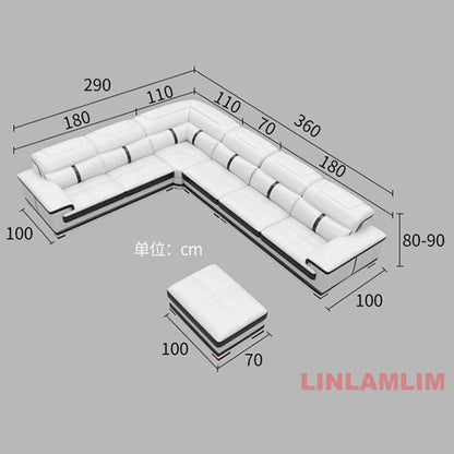 Modern U-Shaped Sectional Sofa with Chaise, White Genuine Leather Couch with Cup Holders, USB – Large Living Room Furniture Set