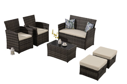 6 Pieces Outdoor Patio Furniture Set, Wicker Sectional Sofa Patio Conversation Set Couch with Ottomans Rattan Chair and Table fo