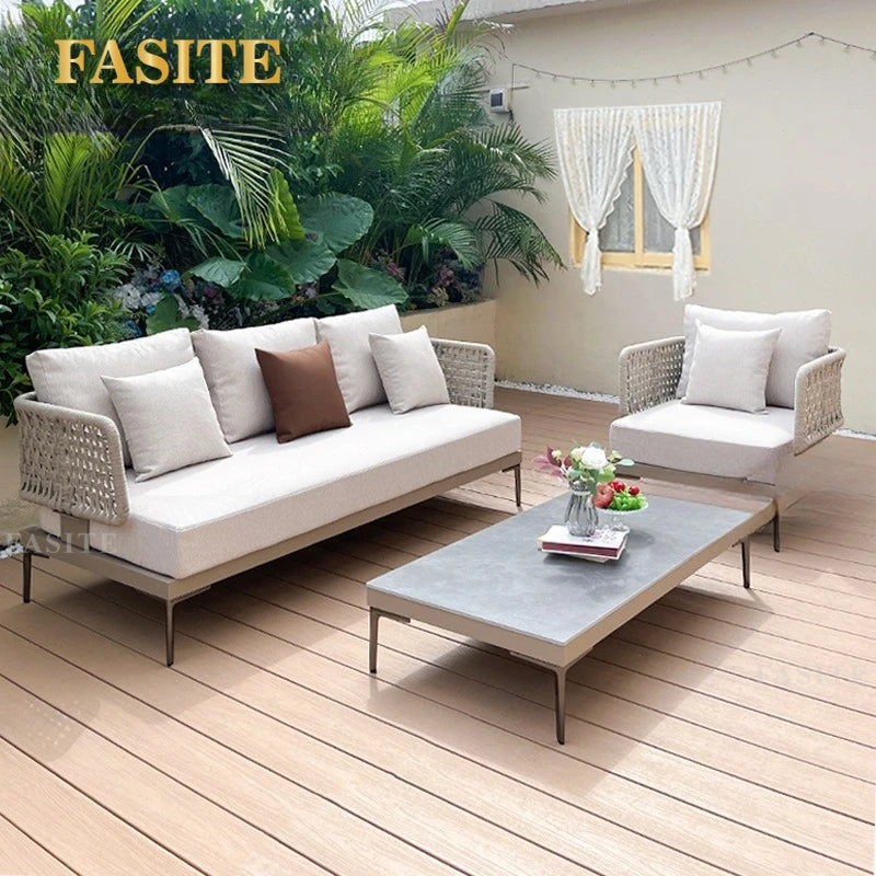 Outdoor rattan aluminum alloy sofa Nordic courtyard sofa chair Villa garden open-air rattan rope sofa combination