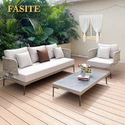 Outdoor rattan aluminum alloy sofa Nordic courtyard sofa chair Villa garden open-air rattan rope sofa combination