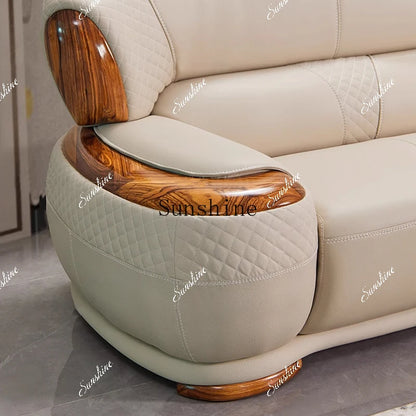 New Chinese ebony leather sofa living room modern first layer cowhide 1234 combination  FT