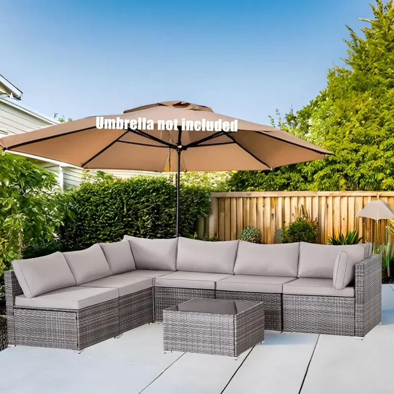 --Wicker Outdoor Sectional Sofa SetPE Rattan Patio Conversation Set WithCushions And Coffee Tablefor Outside,Garden,Poolside,Por