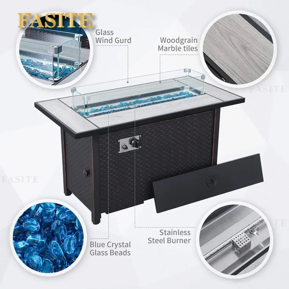 patio furniture set 45 inch outdoor fire pit 7 pieces outdoor furniture set patio sofa outdoor chair , peacock blue