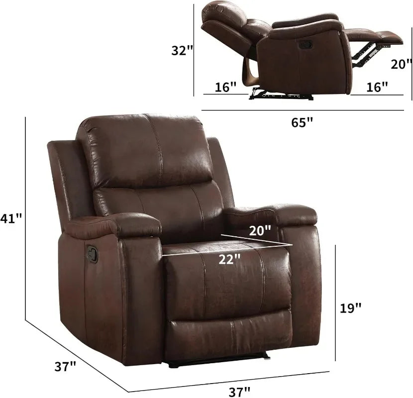 CANMOV Leather Recliner Chair, Classic and Traditional Manual Recliner Chair with Overstuffed Arms and Back, Manual Single Sofa