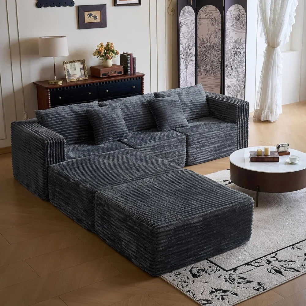 Cloud Sofa 110'' Modular Sectional Couch with 2 Movable Ottoman U Shaped Deep Seat Boneless Sofa for Living Room
