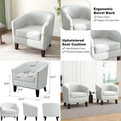 Upholstered Faux Leather Club Chair with Nailed Trim, Comfortable Reading Armchair for Living Room and Bedroom Reception Area