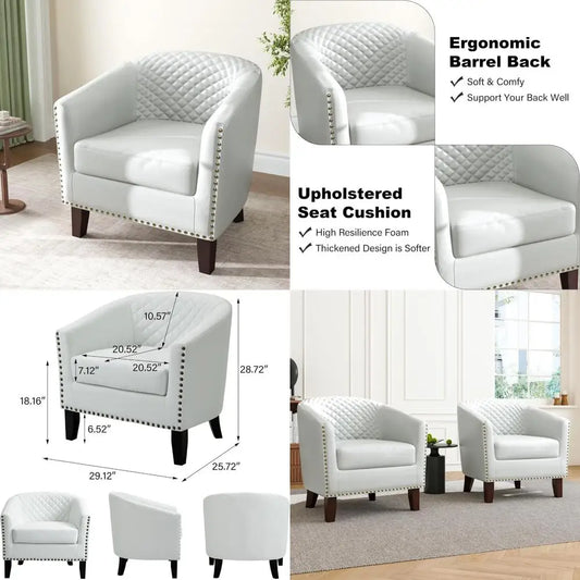 Upholstered Faux Leather Club Chair with Nailed Trim, Comfortable Reading Armchair for Living Room and Bedroom Reception Area