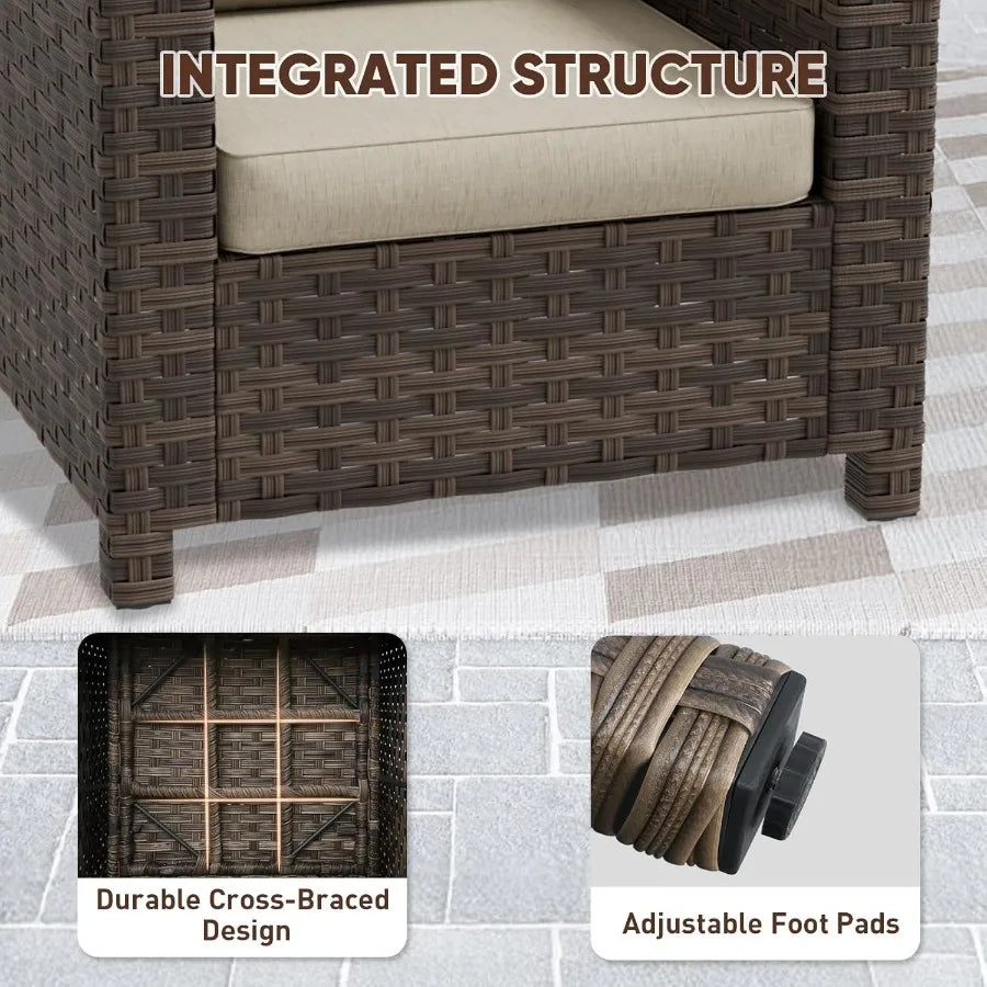 Coastal Haven Wicker Outdoor Chair Rattan Patio Arm Chair Set of 1 for Small Balcony Furniture Backyard Porch Garden Brown Beig