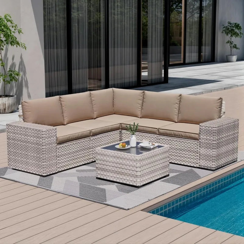 6-Piece Modular Sectional Set - Outdoor Furniture Conversation Sofa for Garden, Balcony, Lawn