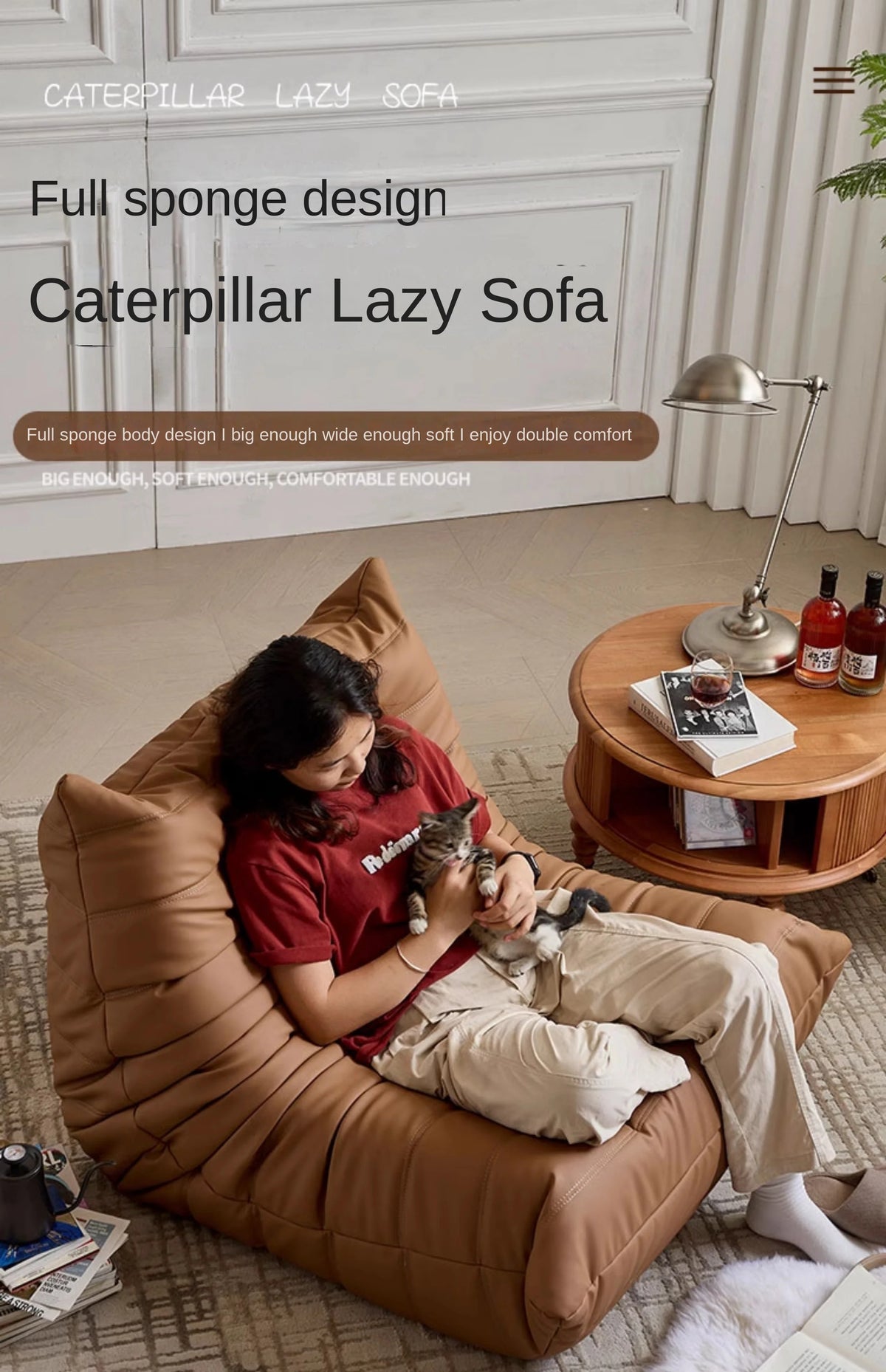 Caterpillar Togo Single Recliner Lazy Sofa Wabi-Sabi Style for Living Room Bedroom Balcony Leisure Reclining Sleep 78x103cm