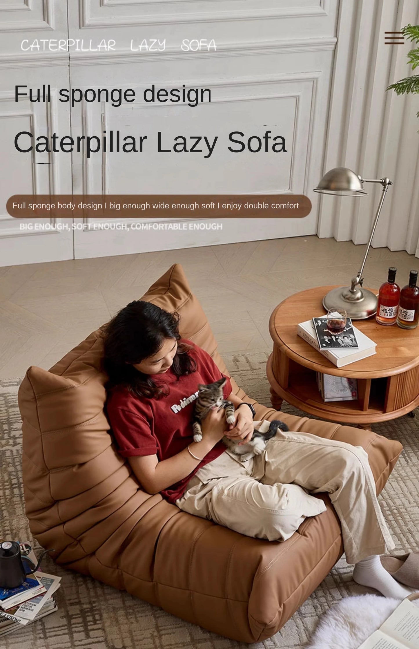 Caterpillar Togo Single Recliner Lazy Sofa Wabi-Sabi Style for Living Room Bedroom Balcony Leisure Reclining Sleep 78x103cm