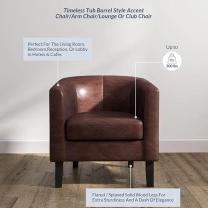 Living Room Chair, Faux Leather Round Accent Barrel Chair (Caramel)