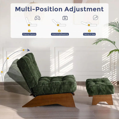 Green Upholstered Adjustable Reclining Chair with Ottoman for Living Room and Reading